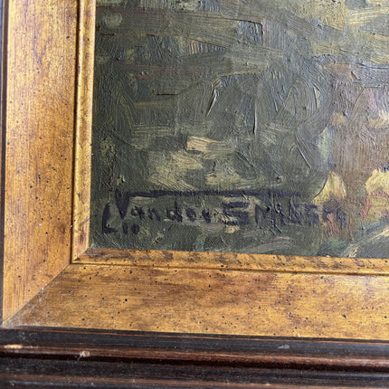 1910 Antique Cityscape Oil Painting "Stone Bridge" Large Artwork Holland Art Shop