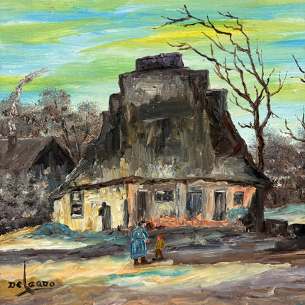 Original Landscape Oil Painting "Snowy House" Expressive Small Art Holland Art Shop