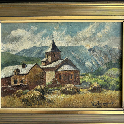 Elegant Landscape Oil Painting "Village Church" Vintage Small Artwork Holland Art Shop