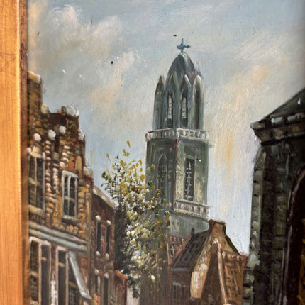 Traditional Cityscape Oil Painting "Gilded Frame" Rustic Small Art Holland Art Shop