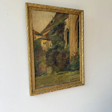 Authentic Cityscape Oil Painting "Thatched Cottage" Vintage Art Holland Art Shop