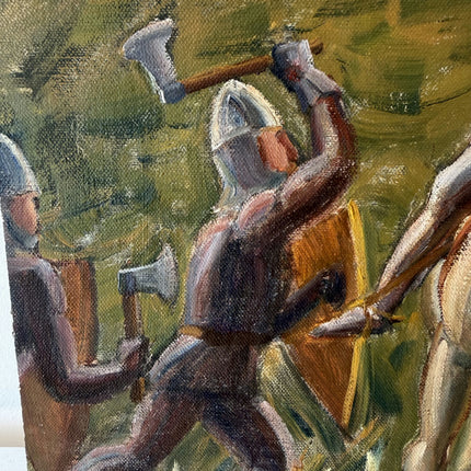 Vintage Figurative Oil Painting "Axe Warrior" Detailed Small Artwork Holland Art Shop