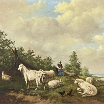 Authentic Animals Oil Painting "White Goat" Vintage Artwork Holland Art Shop