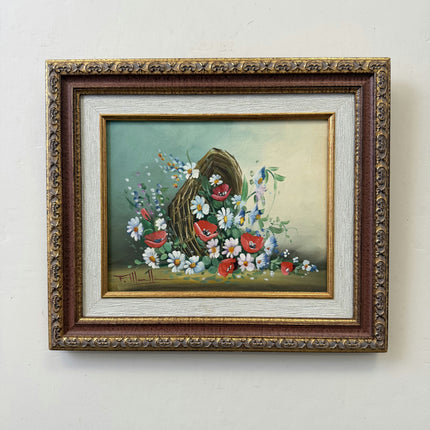 Handcrafted Floral Still Life Oil Painting "Flower Basket" Traditional Small Art Holland Art Shop