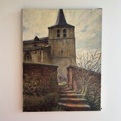 Rustic Cityscape Oil Painting "Church Tower" Traditional Belgique Artwork Holland Art Shop