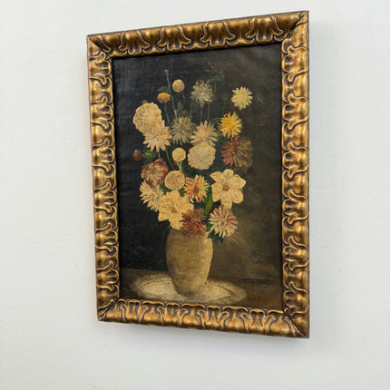 19th Century Antique Floral Still Life Oil Painting "Wooden Frame" Small Art Holland Art Shop