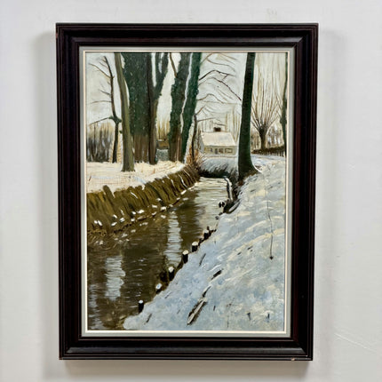 Handcrafted Landscape Oil Painting "Snowy Stream" Elegant Large Art Holland Art Shop