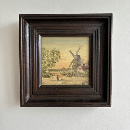 Refined Landscape Oil Painting "Windmill Scene" Vintage Small Artwork Holland Art Shop