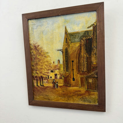 Elegant Cityscape Oil Painting "Stone Church" Timeless Small Artwork Holland Art Shop