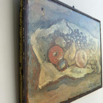 Vintage Flowery Still Life Oil Painting "Fruit Bowl" Refined Small Artwork Holland Art Shop