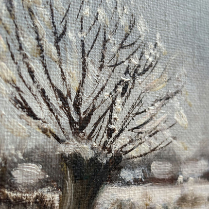 Traditional Winter Landscape Oil Painting "Snowy Tree" Rustic Small Art Holland Art Shop