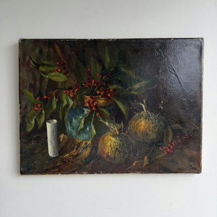 Elegant Still Life Oil Painting "Red Berries" Authentic Small Artwork Holland Art Shop
