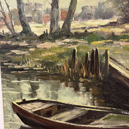 Traditional Harbor Scene Oil Painting "Wooden Boat" Original Artwork Holland Art Shop