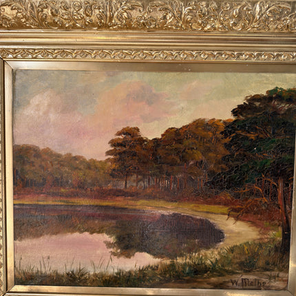 19th Century Oil Painting Landscape "Reflective Pond" Medium Art Holland Art Shop