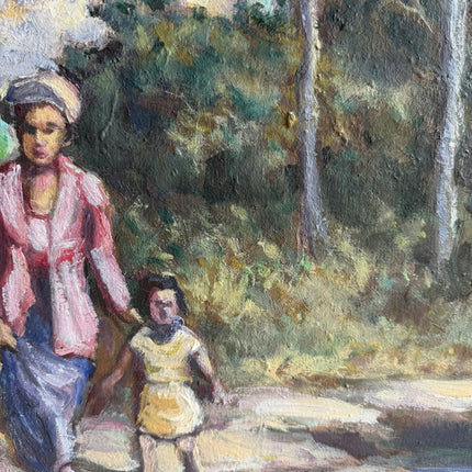 Vintage Figurative Oil Painting "Mother Walking" Rustic Large Artwork Holland Art Shop