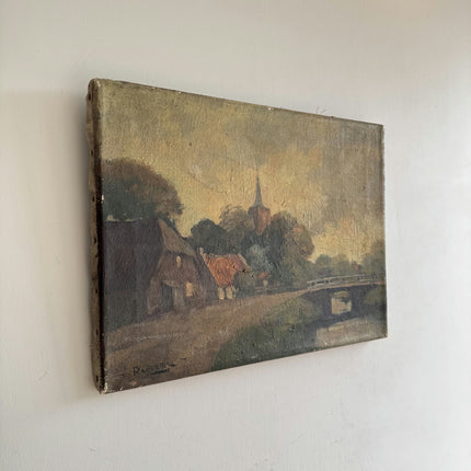 Refined Landscape Oil Painting "Village Church" Detailed Small Artwork Holland Art Shop
