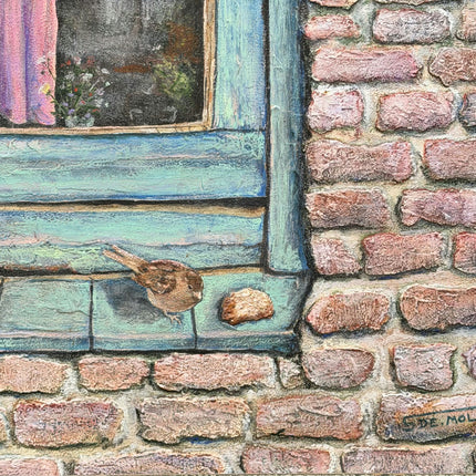 Detailed Animals Acrylic Paint "Blue Window" Handcrafted Artwork Holland Art Shop