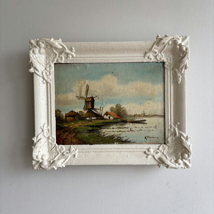 Elegant Landscape Oil Painting "Windmill Scene" Traditional Small Art Holland Art Shop