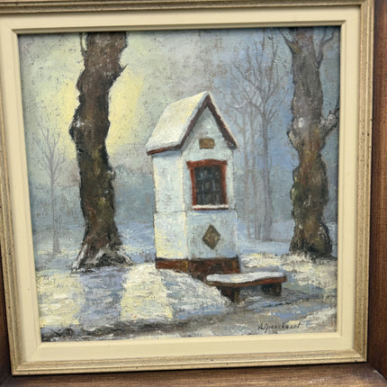 Detailed Winter Landscape Oil Painting "Snowy House" Vintage Artwork Holland Art Shop