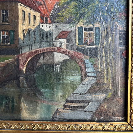 Expressive Cityscape Oil Painting "Gilded Frame" Vintage Small Artwork Holland Art Shop