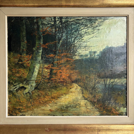1898 Antique Landscape Oil Painting "Birch Tree" Large Artwork Holland Art Shop