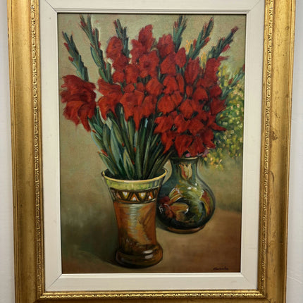 Detailed Floral Still Life Oil Painting "Red Gladiolus" Belgique Artwork Holland Art Shop