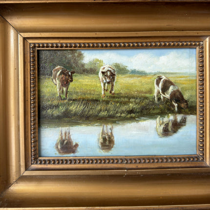 Remarkable Oil Painting Animals "Grazing Cows" Handcrafted Small Art Holland Art Shop