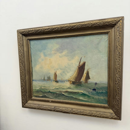 Vintage Seascape Oil Painting "Sailing Ship" Expressive Artwork Holland Art Shop