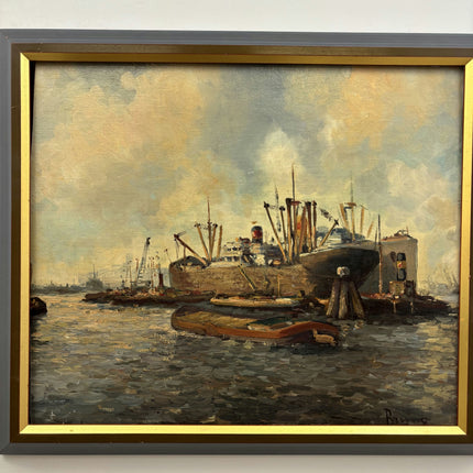 Rustic Seascape Oil Painting "Cargo Ship" Traditional Large Art Holland Art Shop
