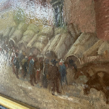 Rustic Cityscape Oil Painting "Market Crowd" Timeless Small Artwork Holland Art Shop