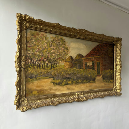 Detailed Landscape Oil Painting "Gilded Frame" Vintage Large Artwork Holland Art Shop