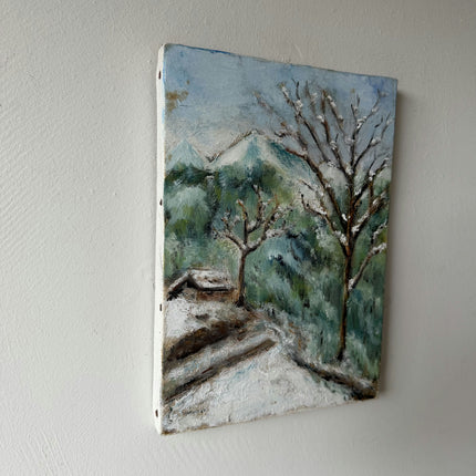 Classic Winter Landscape Oil Painting "Snowy Tree" Original Small Art Holland Art Shop