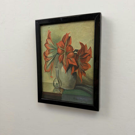 Elegant Flowery Still Life Oil Painting "Green Hill" Expressive Small Artwork Holland Art Shop
