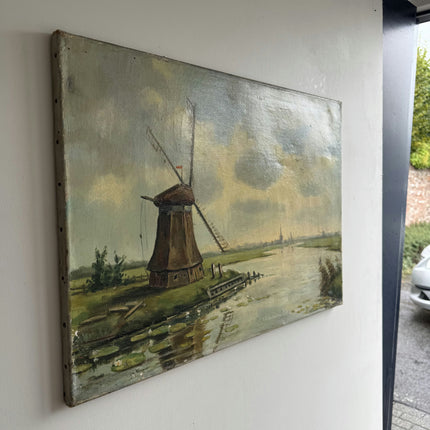 Handcrafted Landscape Oil Painting "Old Windmill" Vintage Artwork Holland Art Shop
