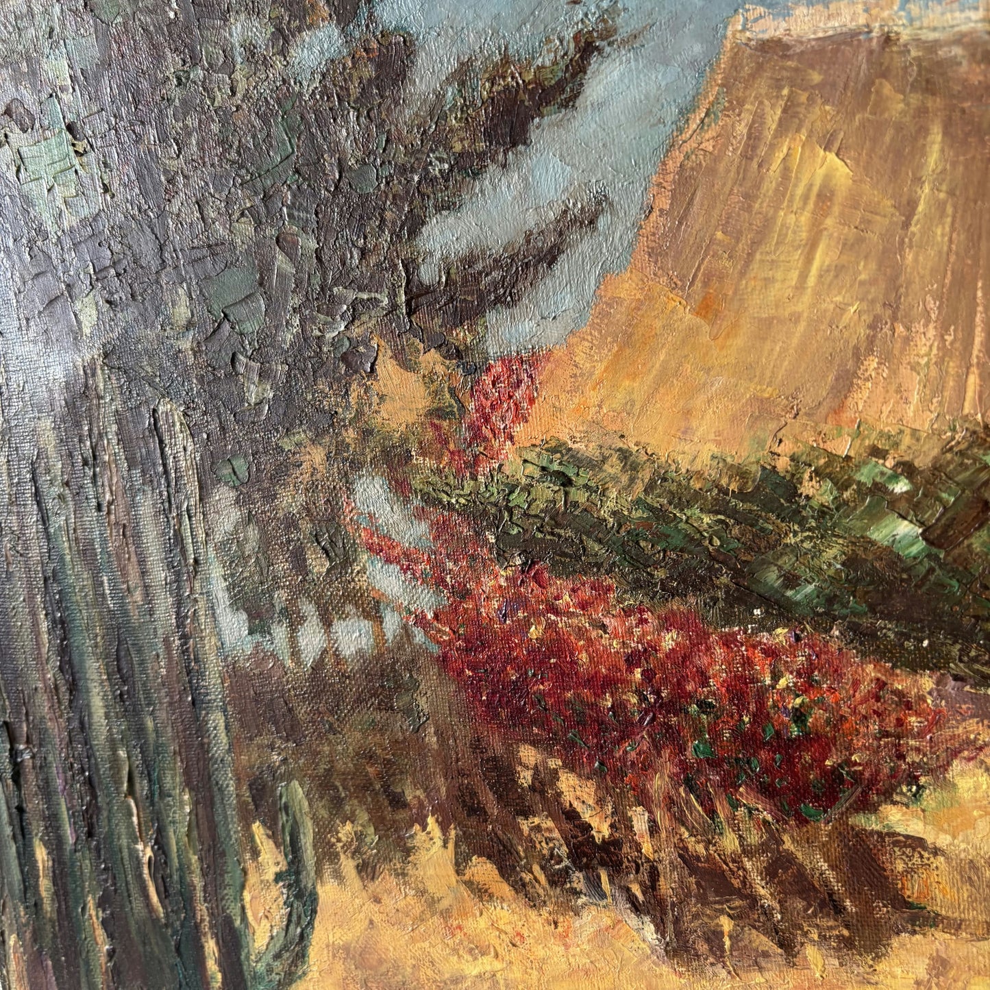 Remarkable Landscape Oil Painting "Thatched Roof" Authentic Medium Art