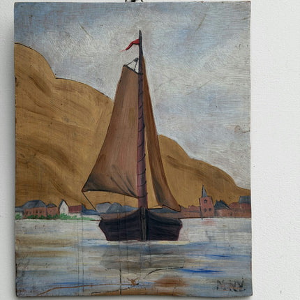 Detailed Harbor Scene Oil Painting "Sailing Ship" Expressive Small Art Holland Art Shop