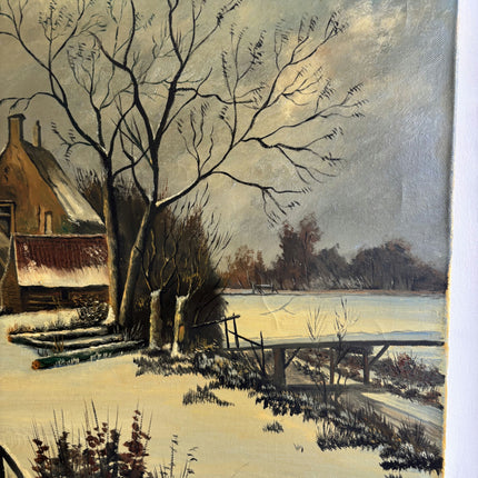 Handcrafted Winter Landscape Oil Painting "Snowy Farmhouse" Original Art Holland Art Shop