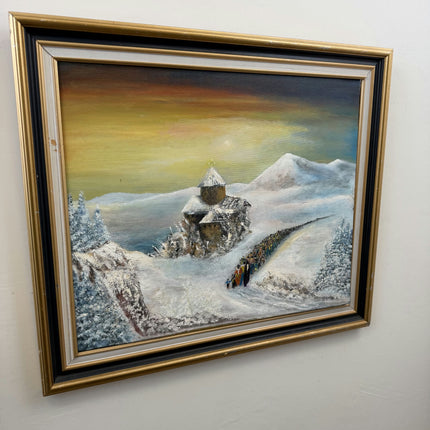 Handcrafted Winter Landscape Oil Painting "Snowy Castle" Vintage Large Art Holland Art Shop