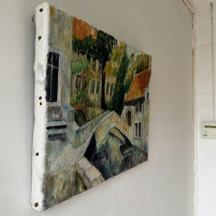 Timeless Cityscape Oil Painting "Stone Bridge" Rustic Small Artwork Holland Art Shop