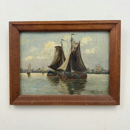 19th Century Antique Seascape Oil Painting "Sailing Boat" Art Holland Art Shop