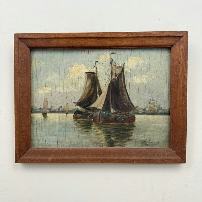 19th Century Antique Seascape Oil Painting "Sailing Boat" Art Holland Art Shop
