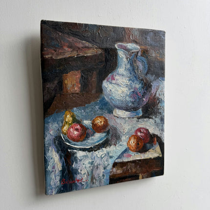 Elegant Still Life Oil Painting "Blue Pitcher" Vintage Small Art Holland Art Shop