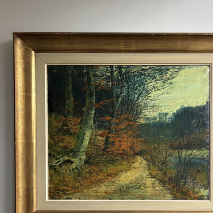 1898 Antique Landscape Oil Painting "Birch Tree" Large Artwork Holland Art Shop