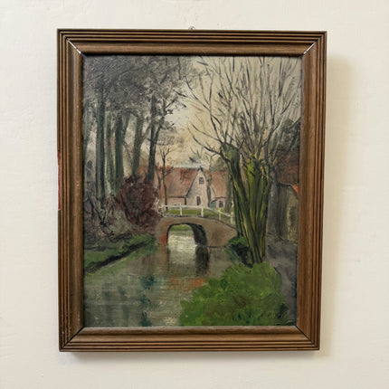 Classic Landscape Oil Painting "Stone Bridge" Handcrafted Small Art Holland Art Shop