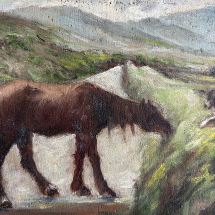 Traditional Animals Oil Painting "Grazing Horse" Vintage French Art Holland Art Shop