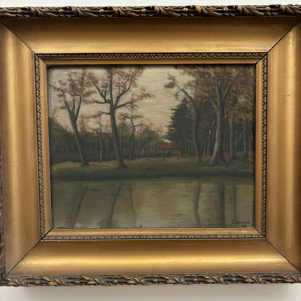 1914 Antique Landscape Oil Painting "Row Of Trees" Dutch Artwork Holland Art Shop