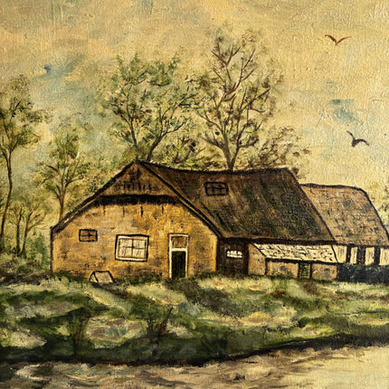 Classic Farm Oil Painting "River Boat" Vintage Art Holland Art Shop