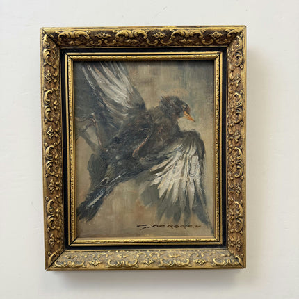 Vintage Animals Oil Painting "Fighting Crows" Expressive Small Artwork Holland Art Shop