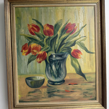 Expressive Flowery Still Life Oil Painting "Tulip Vase" Detailed Art Holland Art Shop