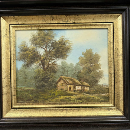 Rustic Landscape Oil Painting "Thatched Cottage" Vintage Art Holland Art Shop